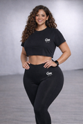 Midnite Black 2 piece set Crop top tee with Leggings with signature logo