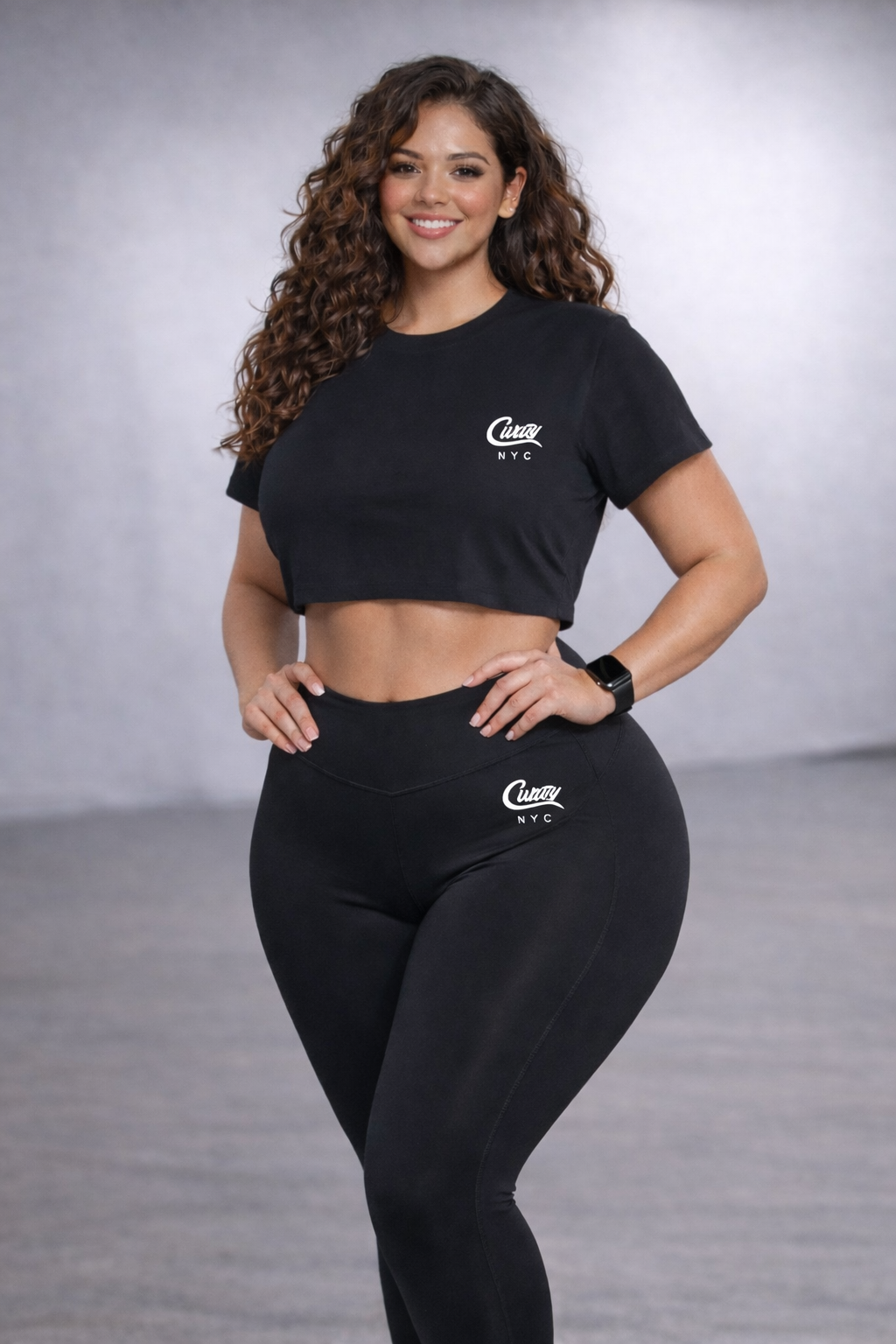 Midnite Black 2 piece set Crop top tee with Leggings with signature logo
