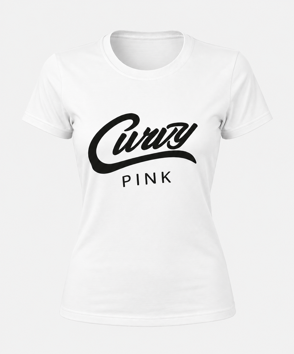 white curvy pink boyfriend tee