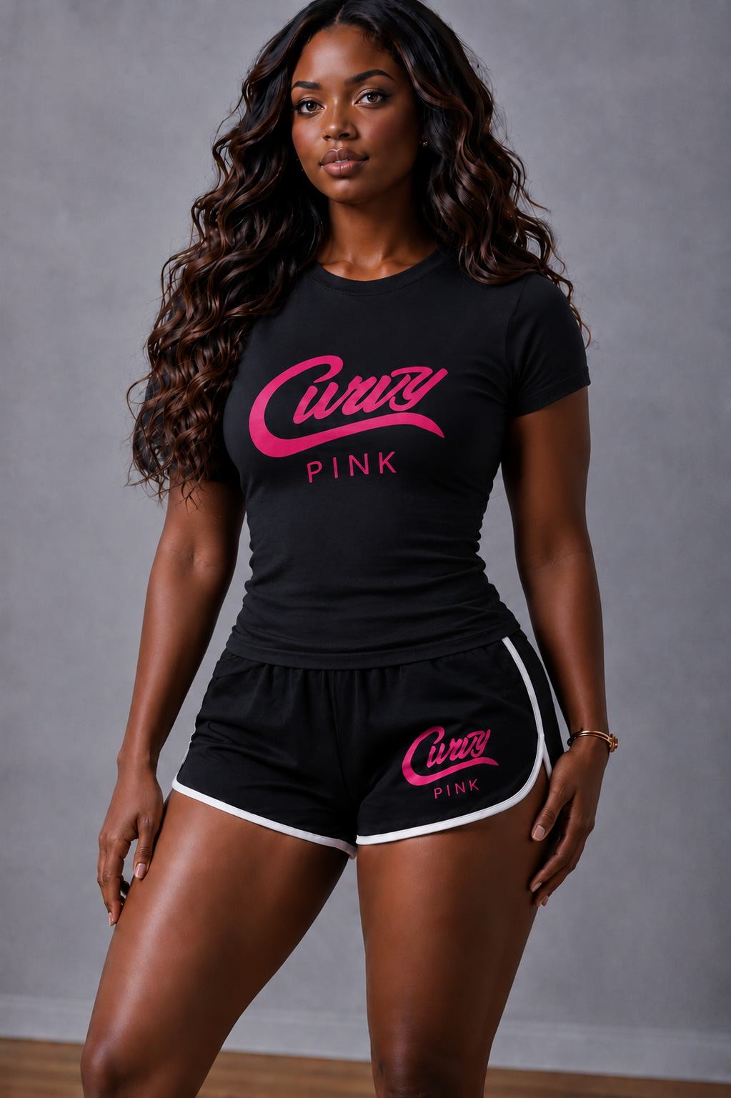 Curvy Fit  nyc women's Black Boyfriend Tee – Curvy Pink Signature Logo