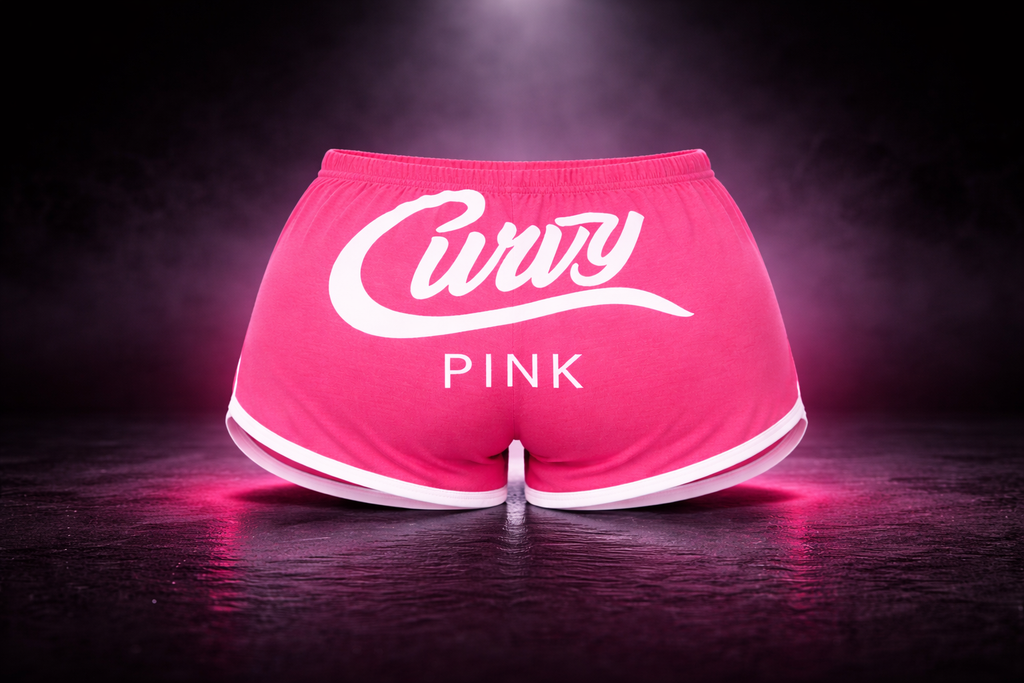 Curvy Pink Workout Shorts with signature logo on back