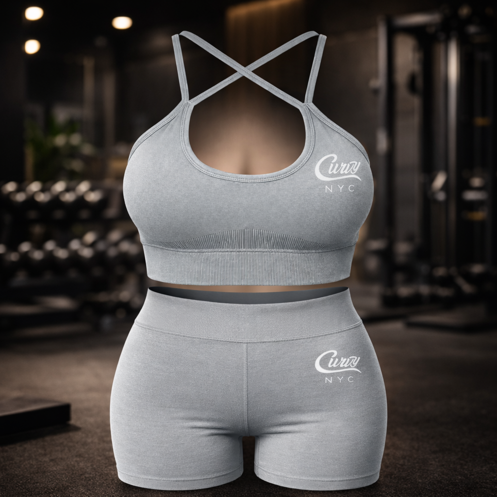 2 Piece Sports Bra and Short Set with Signature Logo