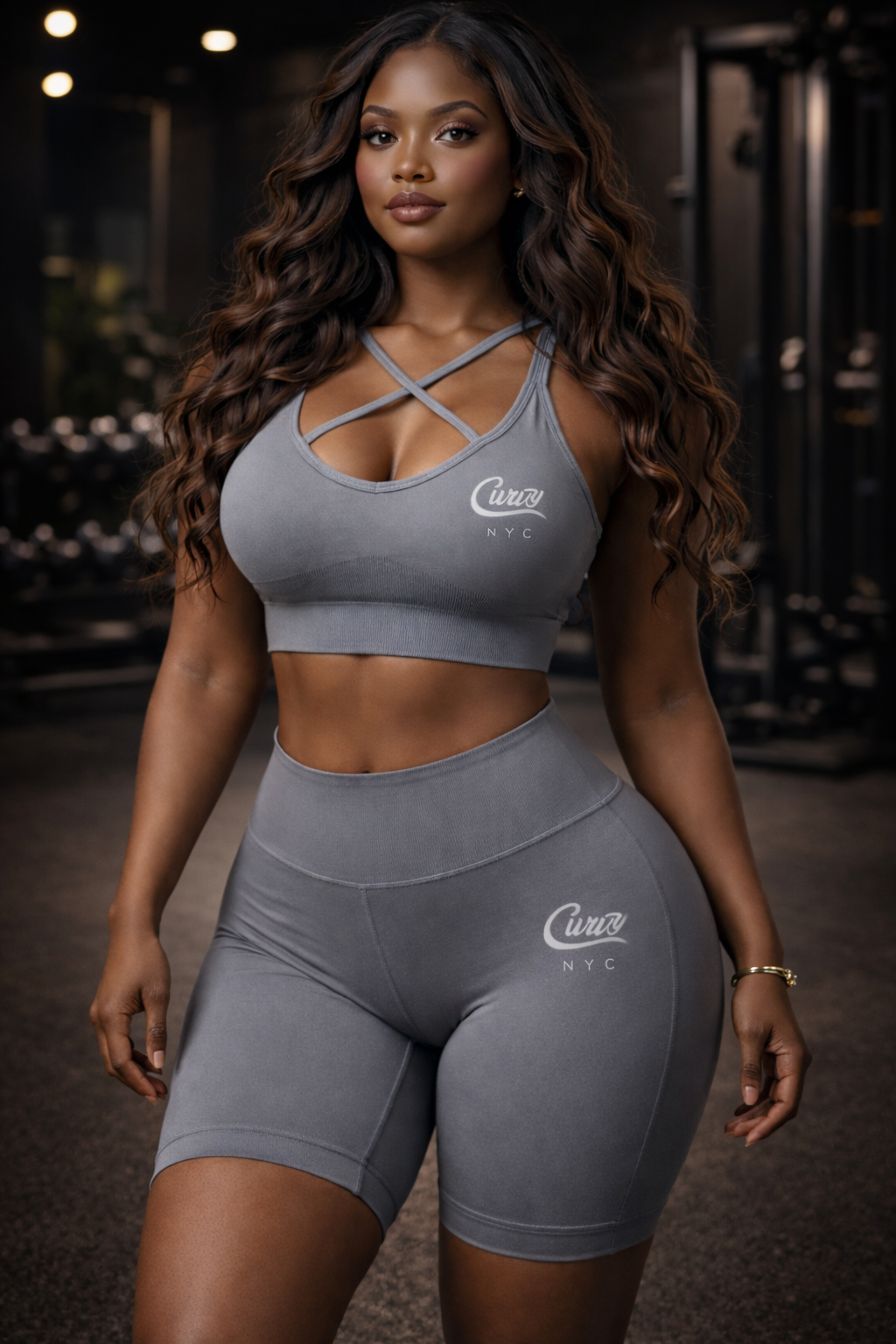 2 Piece Sports Bra and Short Set with Signature Logo
